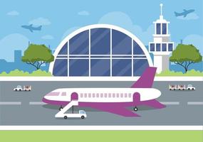 Airport Terminal Building with Infographic Aircraft Taking off and Different Transport Types Elements Templates Vector Illustration