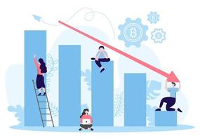 Cryptocurrency Illustration Flat Design with Businessman Miners and Coins. for Financial Technology, Blockchain, and Data Analysis. vector