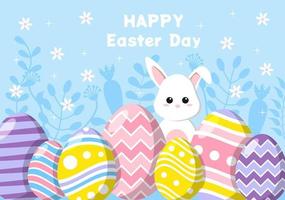 Happy Easter Day Flat Design Illustration Background for Poster, Invitation, and Greeting Card. Rabbit and Eggs Concept. vector