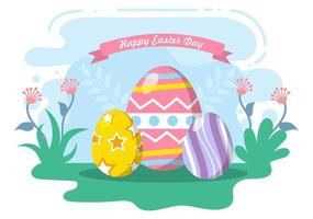 Happy Easter Day Flat Design Illustration Background for Poster, Invitation, and Greeting Card. Rabbit and Eggs Concept. vector