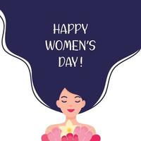 Women's Day Illustration, Young Woman Holding Bouquet of Flowers. vector
