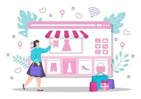 diseño plano de compras en línea para la página de destino del sitio web, elementos de marketing o ilustración de comercio electrónico, banner web y pago digital vector