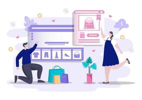 diseño plano de compras en línea para la página de destino del sitio web, elementos de marketing o ilustración de comercio electrónico, banner web y pago digital vector