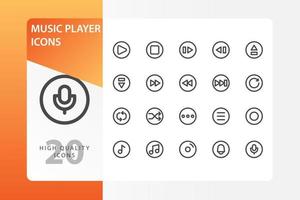 Music Player icon pack isolated on white background. for your web site design, logo, app, UI. Vector graphics illustration and editable stroke. EPS 10.