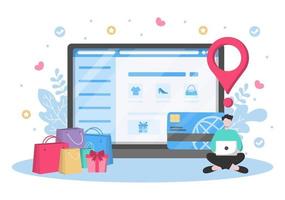 diseño plano de compras en línea para la página de destino del sitio web, elementos de marketing o ilustración de comercio electrónico, banner web y pago digital vector