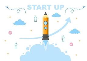 Startup Flat Illustration of Business Development Process, Innovation Product, and Creative Idea. vector