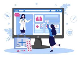 Online Healthcare and Medical Concept of Doctor Vector Illustration, Medicine Consultation and Treatment via Application of Smartphone or Computer Connected Internet Clinic