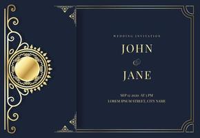 luxury blue and golden wedding invitation vector