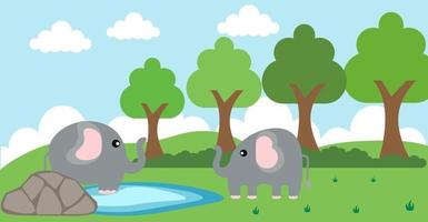 Elephant Vector Cute Animals in Cartoon Style, Wild Animal, Designs for Baby clothes. Hand Drawn Characters