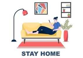 Stay at Home for Quarantine or Self Isolation to Reduce the Risk of Infection To Prevent Coronavirus. Vector Illustration