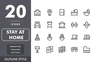 Stay at home icon pack isolated on white background. for your web site design, logo, app, UI. Vector graphics illustration and editable stroke. EPS 10.