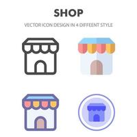 diseño de icono de tienda en 4 estilos diferentes. diseño de icono para el diseño de su sitio web, logotipo, aplicación, interfaz de usuario. Ilustración de gráficos vectoriales y trazo editable. eps 10. vector