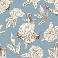 Vector hand drawn seamless pattern with anchor