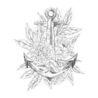Anchor with flowers line art vector