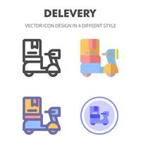 paquete de iconos de scooter de entrega en diferentes estilos vector