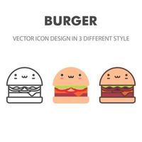 icono de hamburguesa. kawai y linda ilustración de comida. para el diseño de su sitio web, logotipo, aplicación, interfaz de usuario. Ilustración de gráficos vectoriales y trazo editable. eps 10. vector