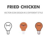 icono de pollo frito. kawai y linda ilustración de comida. para el diseño de su sitio web, logotipo, aplicación, interfaz de usuario. Ilustración de gráficos vectoriales y trazo editable. eps 10. vector