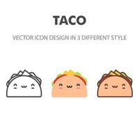 icono de taco. kawai y linda ilustración de comida. para el diseño de su sitio web, logotipo, aplicación, interfaz de usuario. Ilustración de gráficos vectoriales y trazo editable. eps 10. vector