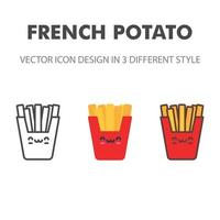 icono de patata francesa. kawai y linda ilustración de comida. para el diseño de su sitio web, logotipo, aplicación, interfaz de usuario. Ilustración de gráficos vectoriales y trazo editable. eps 10. vector