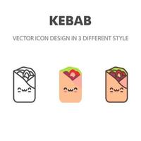 icono de kebab. kawai y linda ilustración de comida. para el diseño de su sitio web, logotipo, aplicación, interfaz de usuario. Ilustración de gráficos vectoriales y trazo editable. eps 10. vector