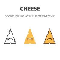 icono de queso. kawai y linda ilustración de comida. para el diseño de su sitio web, logotipo, aplicación, interfaz de usuario. Ilustración de gráficos vectoriales y trazo editable. eps 10. vector