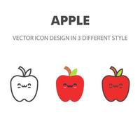 icono de manzana. kawai y linda ilustración de comida. para el diseño de su sitio web, logotipo, aplicación, interfaz de usuario. Ilustración de gráficos vectoriales y trazo editable. eps 10. vector