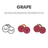 Grape icon. Kawai and cute food illustration. for your web site design, logo, app, UI. Vector graphics illustration and editable stroke. EPS 10.