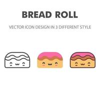 icono de rollo de pan. kawai y linda ilustración de comida. para el diseño de su sitio web, logotipo, aplicación, interfaz de usuario. Ilustración de gráficos vectoriales y trazo editable. eps 10. vector