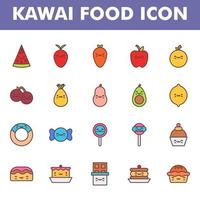 Kawai food icon pack isolated on white background. Kawai and cute food illustration. for your web site design, logo, app, UI. Vector graphics illustration and editable stroke. EPS 10.