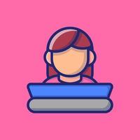 School Girl Vector Icon Illustration. Flat Cartoon Style Suitable For Web Landing Page, Banner, Sticker, Background.