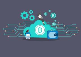 Cryptocurrency Illustration Flat Design with Businessman Miners and Coins. for Financial Technology, Blockchain, and Data Analysis. vector