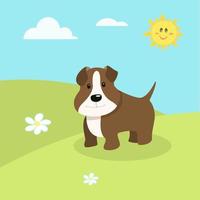 cute farm animals, landscape with cartoon dog vector image