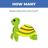 Cute cartoon turtle counting game. How many stripes does the turtle have. Vector illustration for children education.