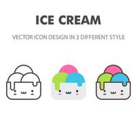 icono de helado. kawai y linda ilustración de comida. para el diseño de su sitio web, logotipo, aplicación, interfaz de usuario. Ilustración de gráficos vectoriales y trazo editable. eps 10. vector