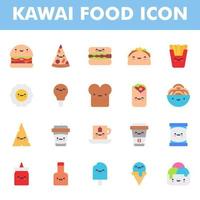 paquete de iconos de comida kawai aislado sobre fondo blanco. kawai y linda ilustración de comida. para el diseño de su sitio web, logotipo, aplicación, interfaz de usuario. Ilustración de gráficos vectoriales y trazo editable. eps 10. vector