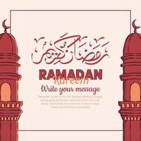 Hand drawn illustration of ramadan kareem or eid mubarak greeting concept in white background. vector