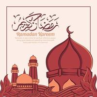 Hand drawn illustration of ramadan kareem or eid mubarak greeting concept in white background. vector