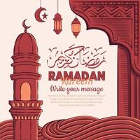 Hand drawn illustration of ramadan kareem or eid mubarak greeting concept in white background. vector