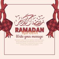 Hand drawn illustration of ramadan kareem or eid mubarak greeting concept in white background. vector