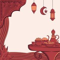 Ilustración dibujada a mano del concepto de saludo de Ramadán Kareem o Eid Mubarak en fondo blanco. vector