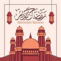 Hand drawn illustration of ramadan kareem or eid mubarak greeting concept in white background. vector