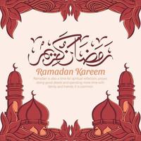 Hand drawn illustration of ramadan kareem or eid mubarak greeting concept in white background. vector