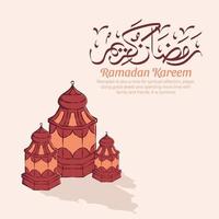 Hand drawn illustration of ramadan kareem or eid mubarak greeting concept in white background. vector