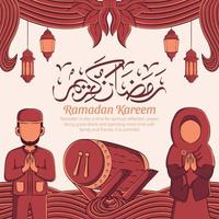 Ilustración dibujada a mano del concepto de saludo de Ramadán Kareem o Eid Mubarak en fondo blanco. vector