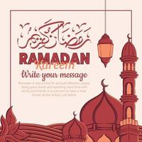 Ilustración dibujada a mano del concepto de saludo de Ramadán Kareem o Eid Mubarak en fondo blanco. vector