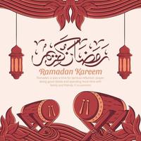 Hand drawn illustration of ramadan kareem or eid mubarak greeting concept in white background. vector