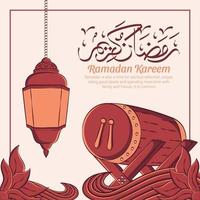 Hand drawn illustration of ramadan kareem or eid mubarak greeting concept in white background. vector