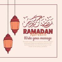 Hand drawn illustration of ramadan kareem or eid mubarak greeting concept in white background. vector