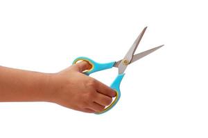 Hand holding scissors isolated on a white background with the clipping path photo