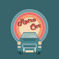 Vector flat image of a retro car on a rainbow background